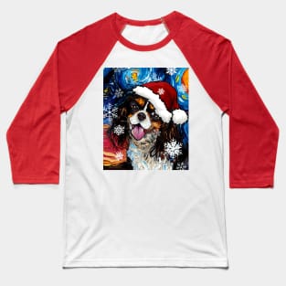 Tri Color Cavalier King Charles Spaniel Santa Baseball T-Shirt